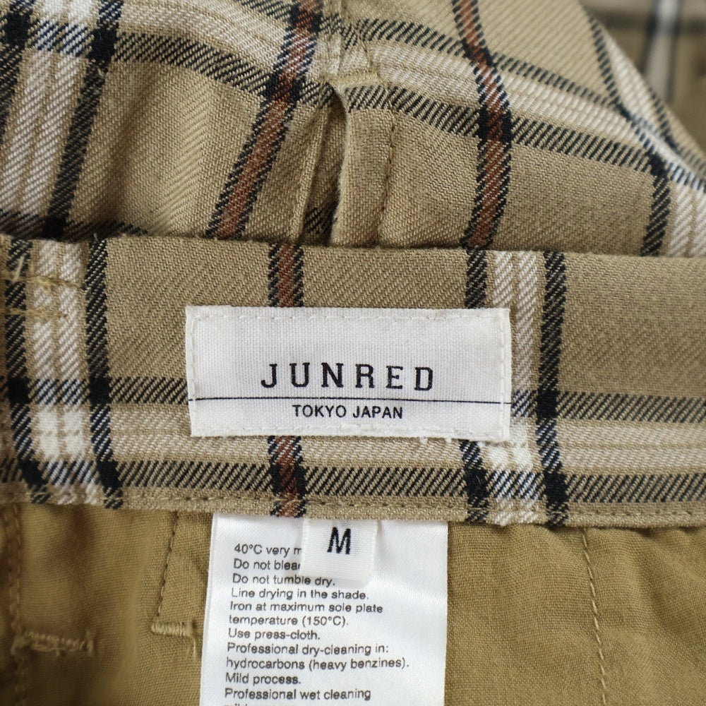 JUNRED(ジュンレッド) チェック総柄 レーヨン混 スラックスパンツ ベージュ ANS-59280-A
