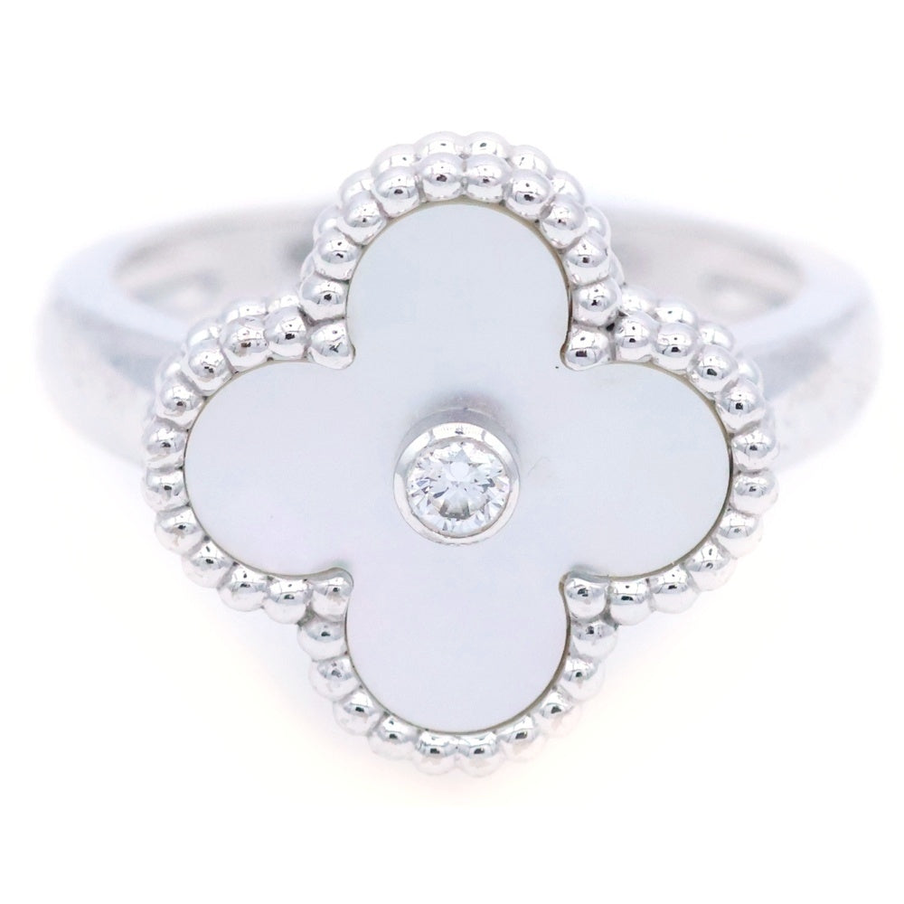 Van Cleef & Arpels(ヴァンクリーフアンドアーペル) ヴィンテージアルハンブラ マザーオブパール 1PD ダイヤモンド リング 指輪 K18WG ホワイトゴールド VCARF48952 レディース
