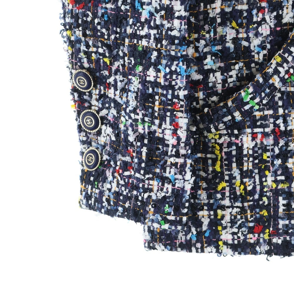CHANEL(シャネル) ココマークボタン スパンコール ツイード ノーカラー