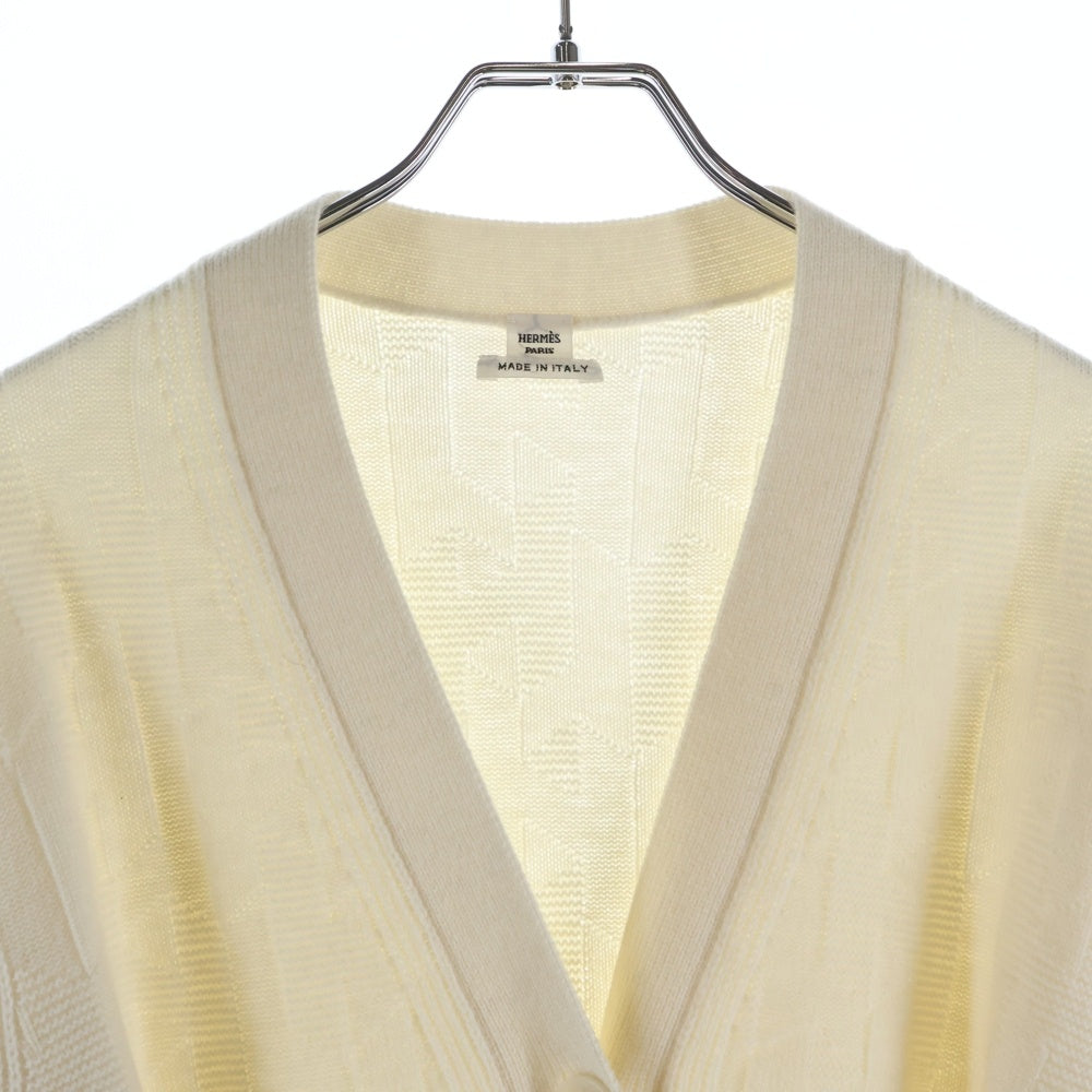 HERMES(エルメス) Hロゴ 半袖 ロング ニット カーディガン ホワイト レディース 4E2522D3