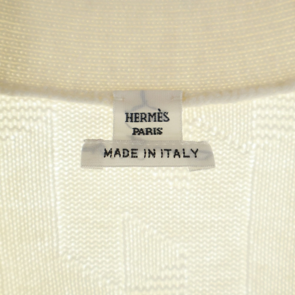 HERMES(エルメス) Hロゴ 半袖 ロング ニット カーディガン ホワイト レディース 4E2522D3