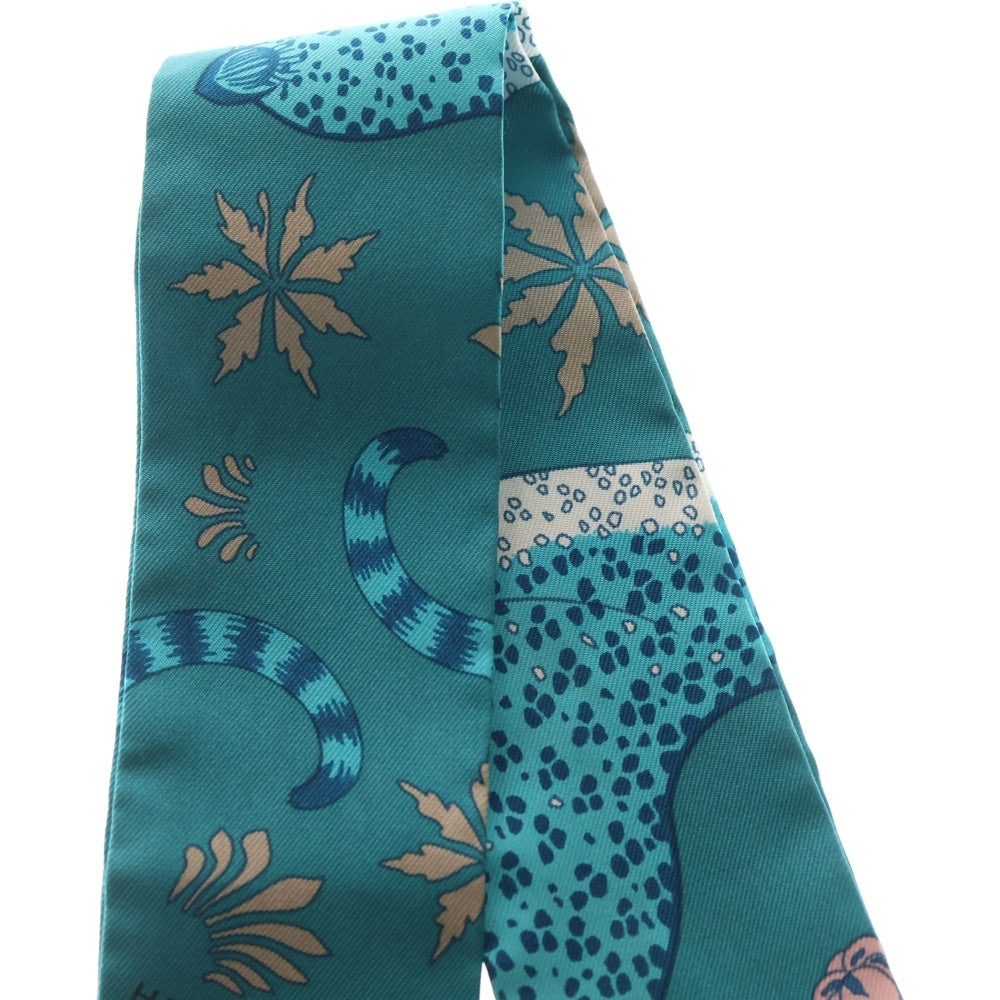 HERMES(エルメス) ツイリー レオパード シルクスカーフ ターコイズブルー エメラルドグリーン レディース