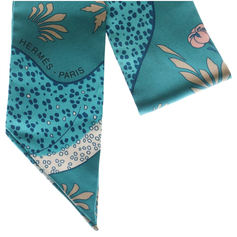 HERMES(エルメス) ツイリー レオパード シルクスカーフ ターコイズブルー エメラルドグリーン レディース