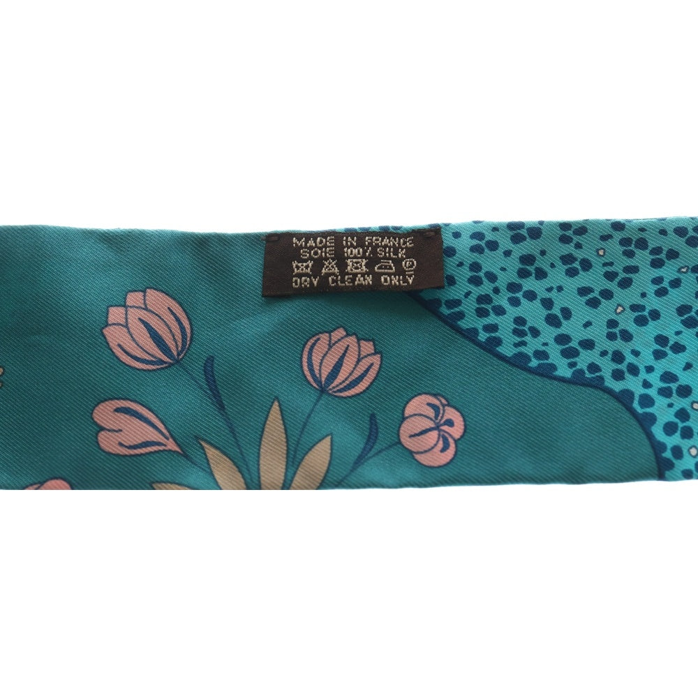 HERMES(エルメス) ツイリー レオパード シルクスカーフ ターコイズブルー エメラルドグリーン レディース