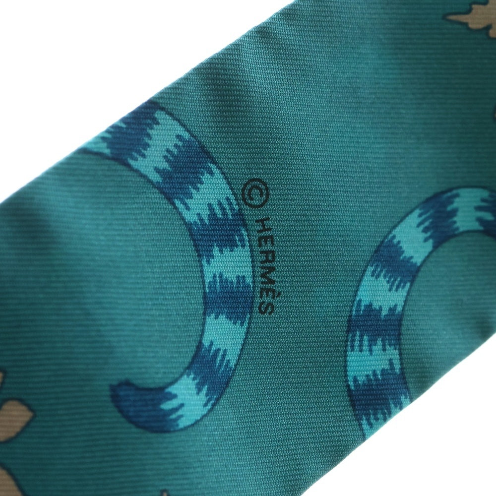 HERMES(エルメス) ツイリー レオパード シルクスカーフ ターコイズブルー エメラルドグリーン レディース