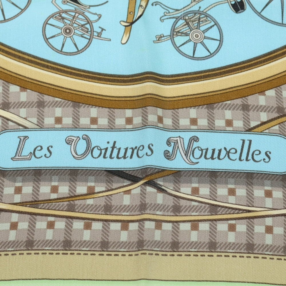 HERMES(エルメス) カレ70 馬車の変遷 総柄 シルクスカーフ マルチカラー ライトブルー レディース