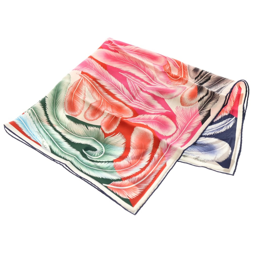 HERMES(エルメス) カレ70 A la Plume フェザー 羽 シルクスカーフ ネイビー×レッド レディース