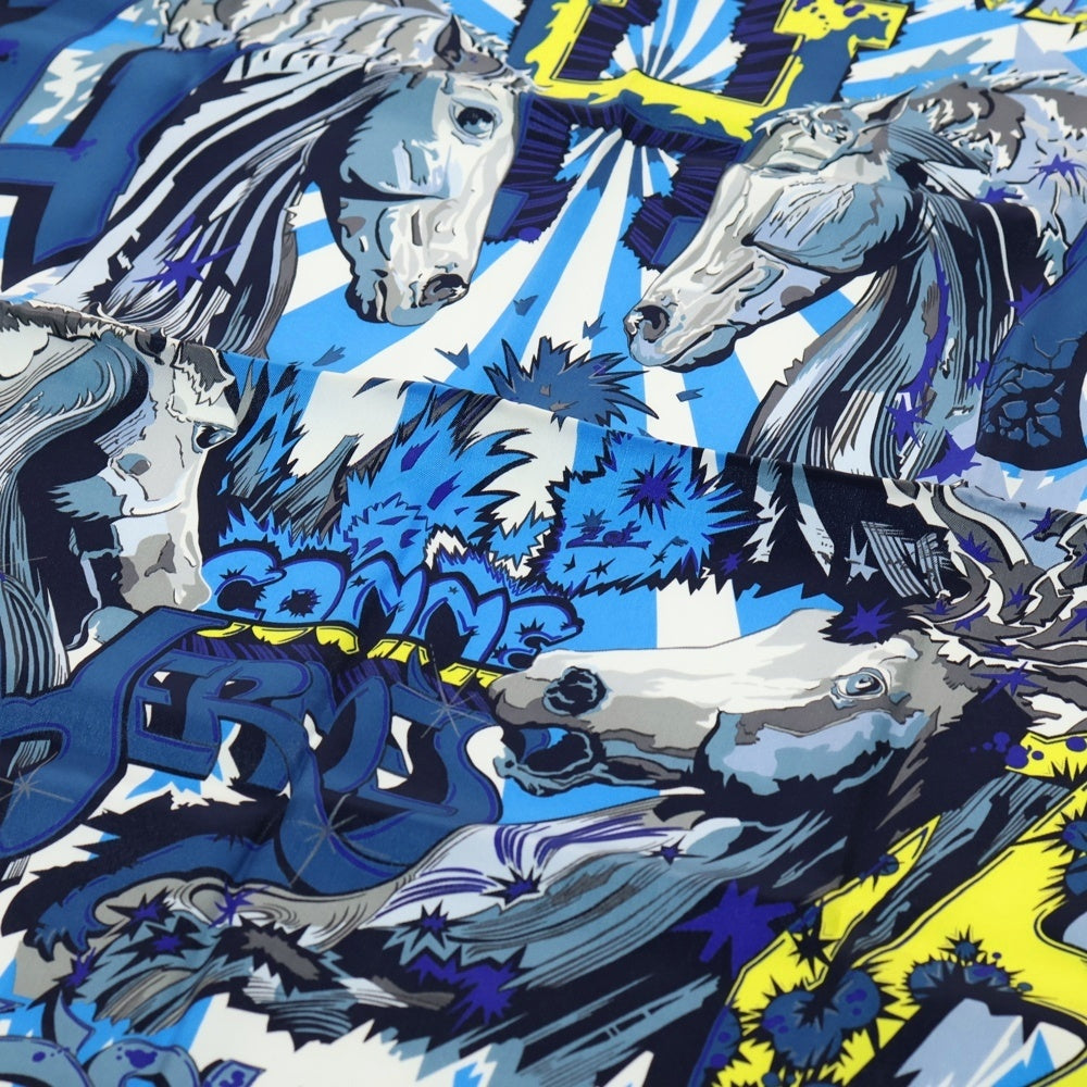 HERMES(エルメス) カレ70 ホースモチーフ シルクスカーフ 総柄 ブルー レディース