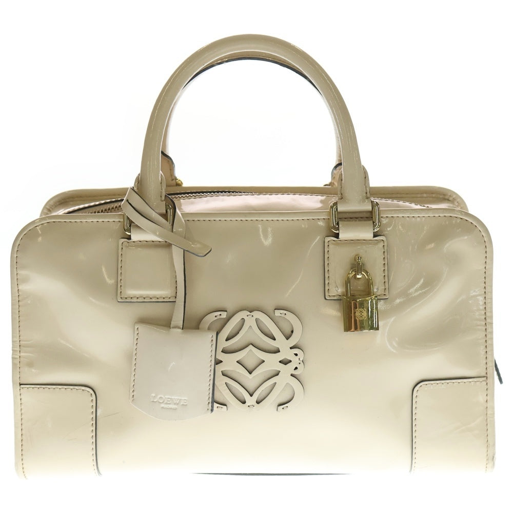 LOEWE(ロエベ) アマソナ28 ベージュ エナメル ハンドバッグ レディース