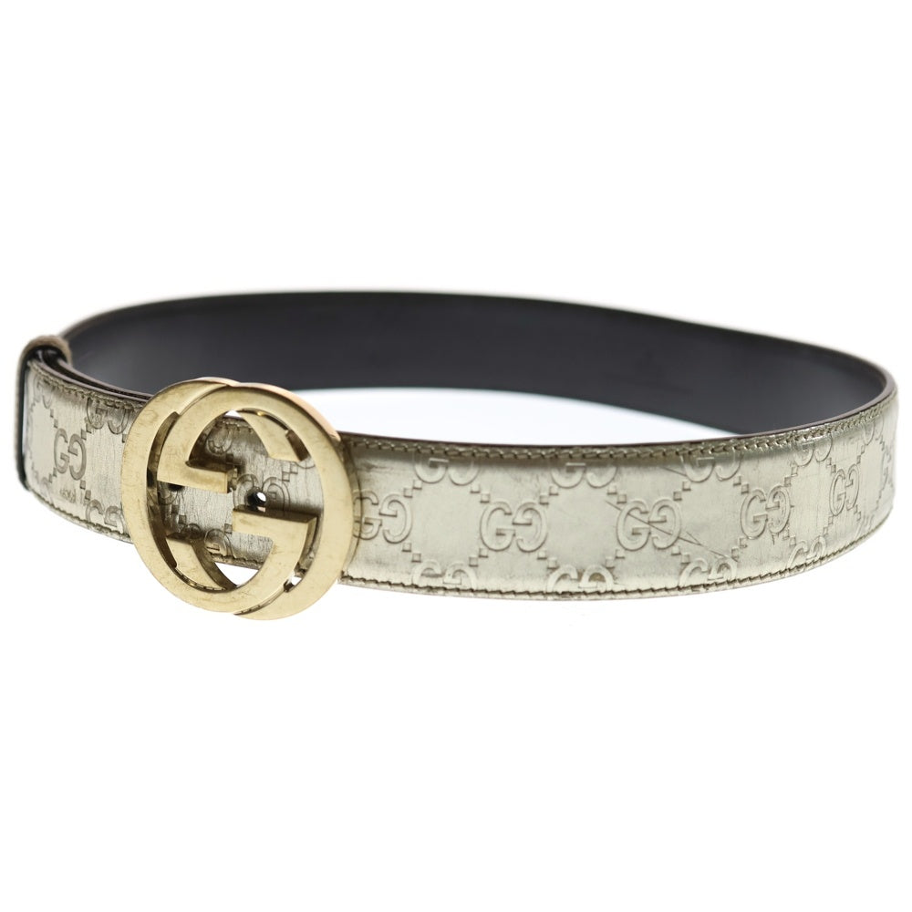 GUCCI(グッチ) インターロッキングG グッチシマ レザーベルト ゴールド 114876 レディース