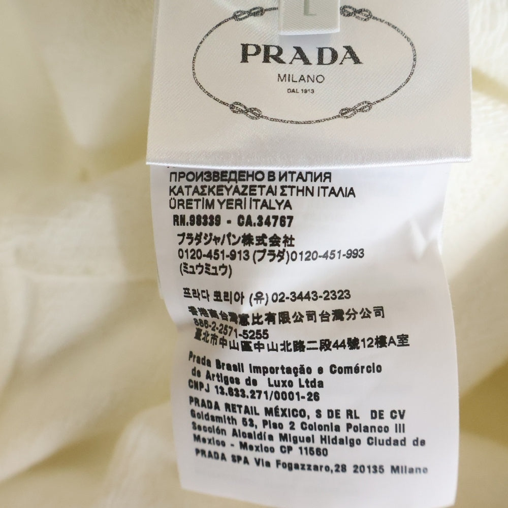 PRADA(プラダ) レザー ワッペンロゴ クルーネック プルオーバースウェットトレーナー ホワイト レディース