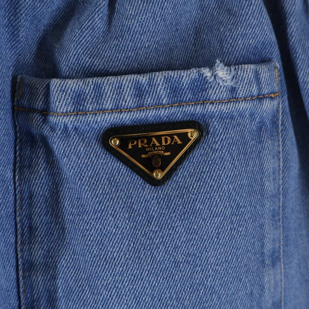 PRADA(プラダ) トライアングルロゴプレート ウォッシュ加工 デニムパンツ ジーンズ インディゴ レディース