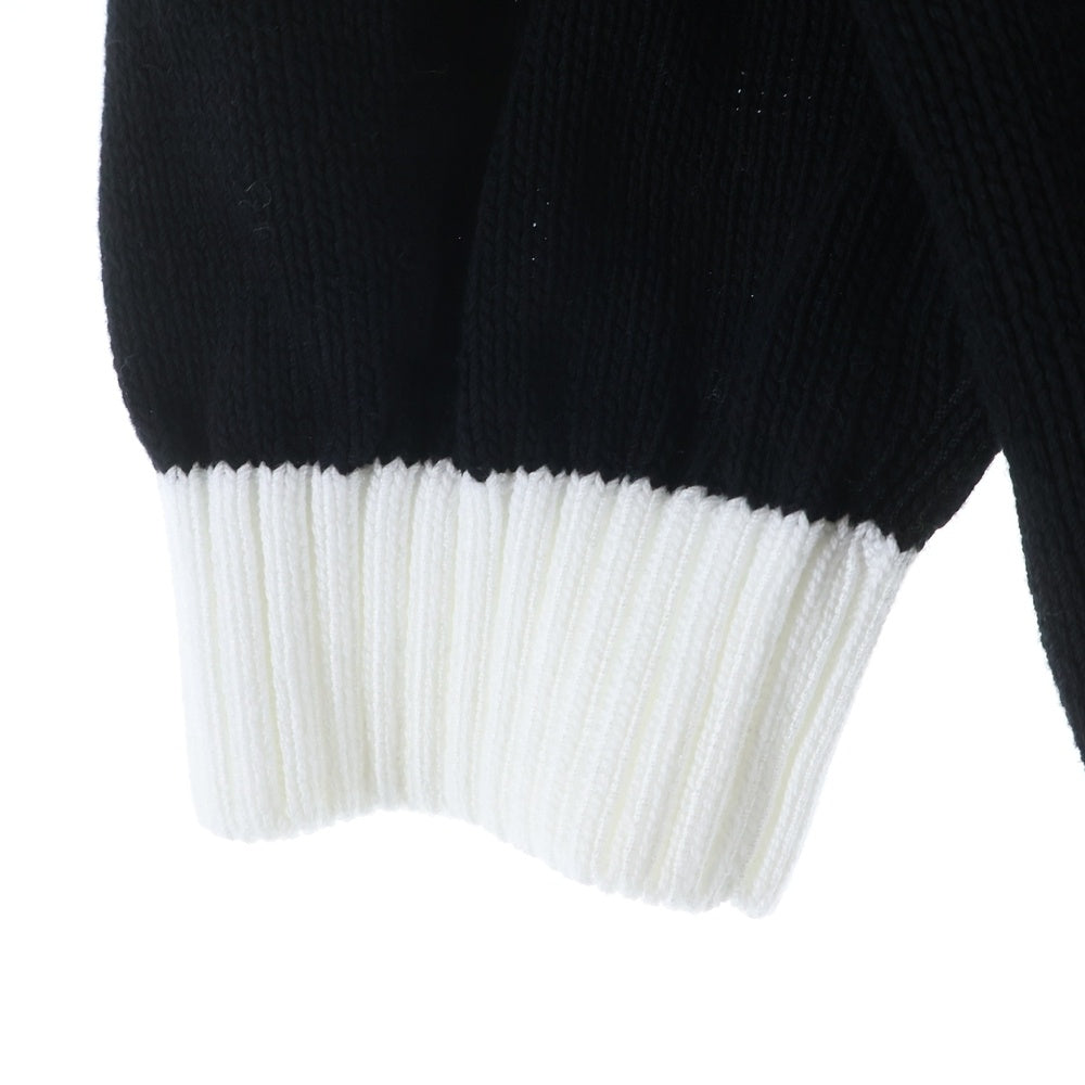 PRADA(プラダ) ロゴ刺繍クロップドセミラグランカーディガン ブラック×ホワイト P25I04 レディース