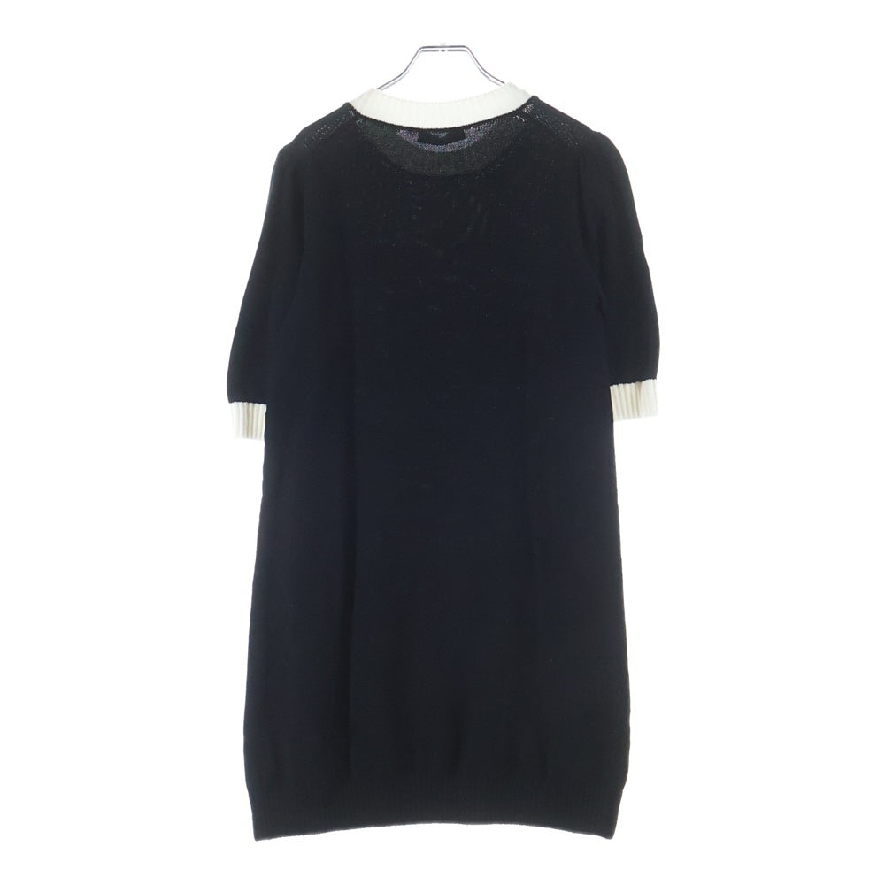 PRADA(プラダ) 23AW ロゴ刺繍半袖コットンニット ポケット付ミニドレス ブラック×ホワイト 23955 S231 1Z05 レディース