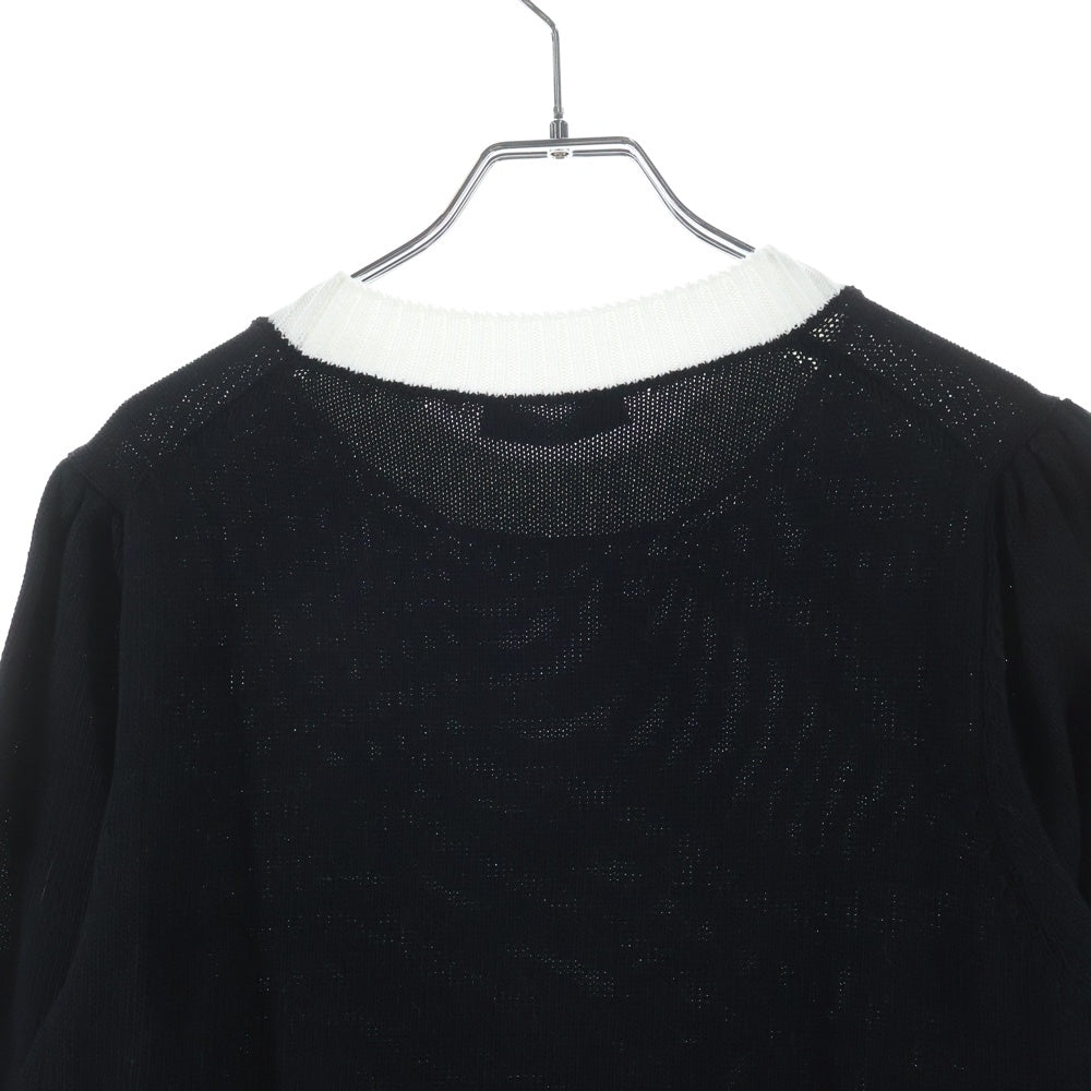 PRADA(プラダ) 23AW ロゴ刺繍半袖コットンニット ポケット付ミニドレス ブラック×ホワイト 23955 S231 1Z05 レディース