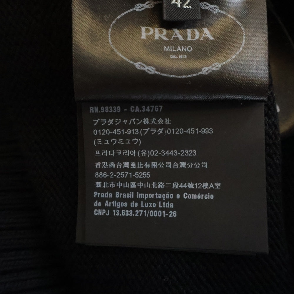 PRADA(プラダ) 23AW ロゴ刺繍半袖コットンニット ポケット付ミニドレス ブラック×ホワイト 23955 S231 1Z05 レディース
