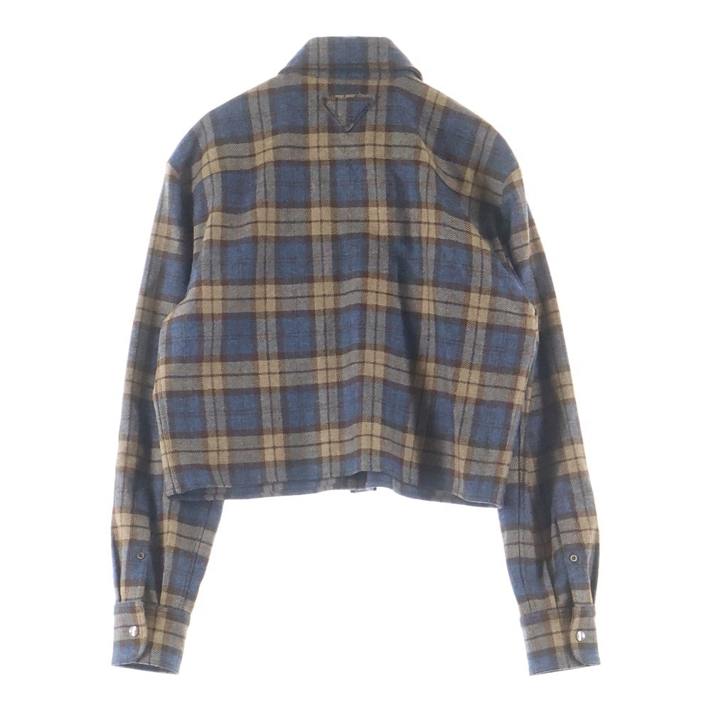 PRADA(プラダ) Checked wool twill shirt トライアングルロゴ チェックウールツイル長袖シャツ ブラウン P448H レディース