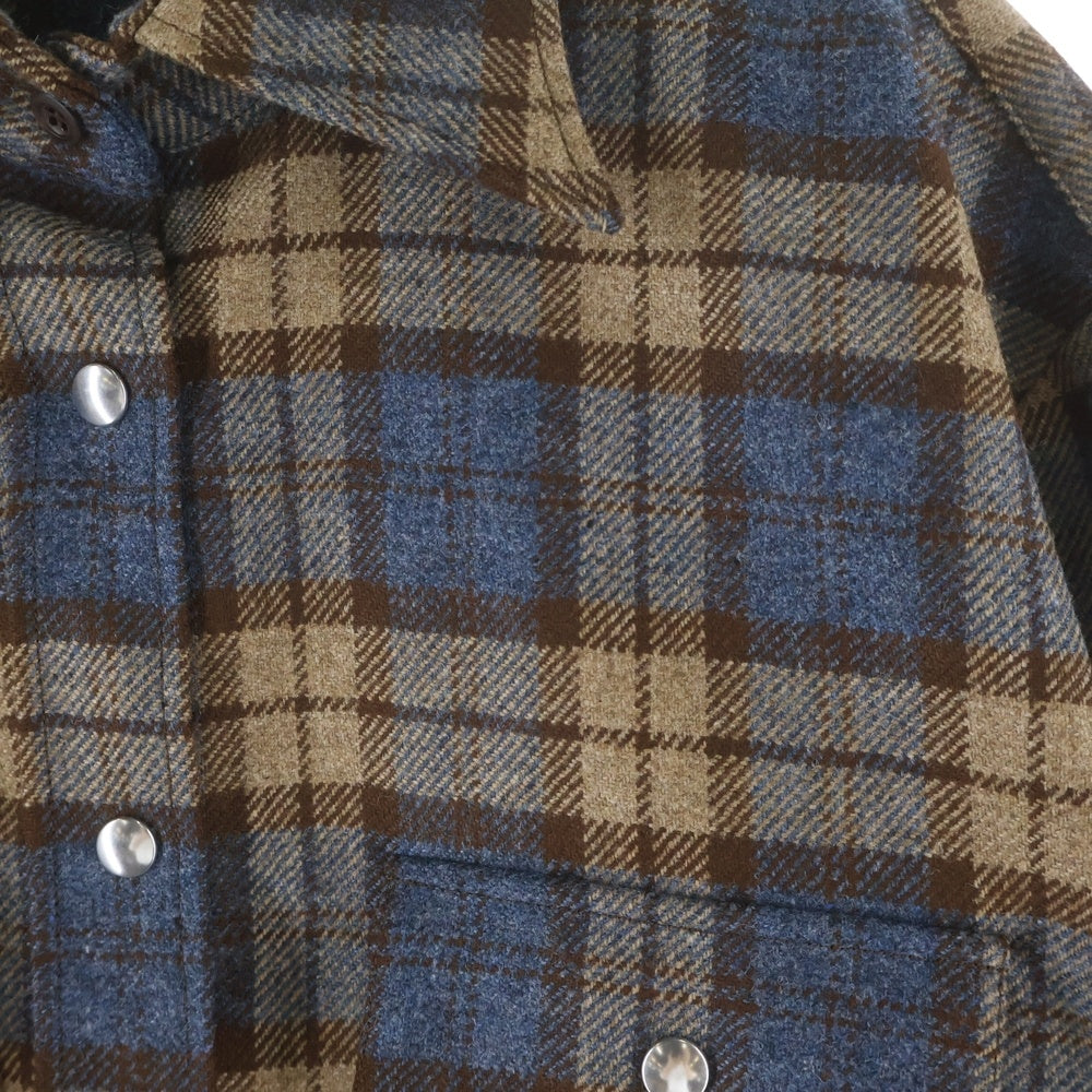 PRADA(プラダ) Checked wool twill shirt トライアングルロゴ チェックウールツイル長袖シャツ ブラウン P448H レディース