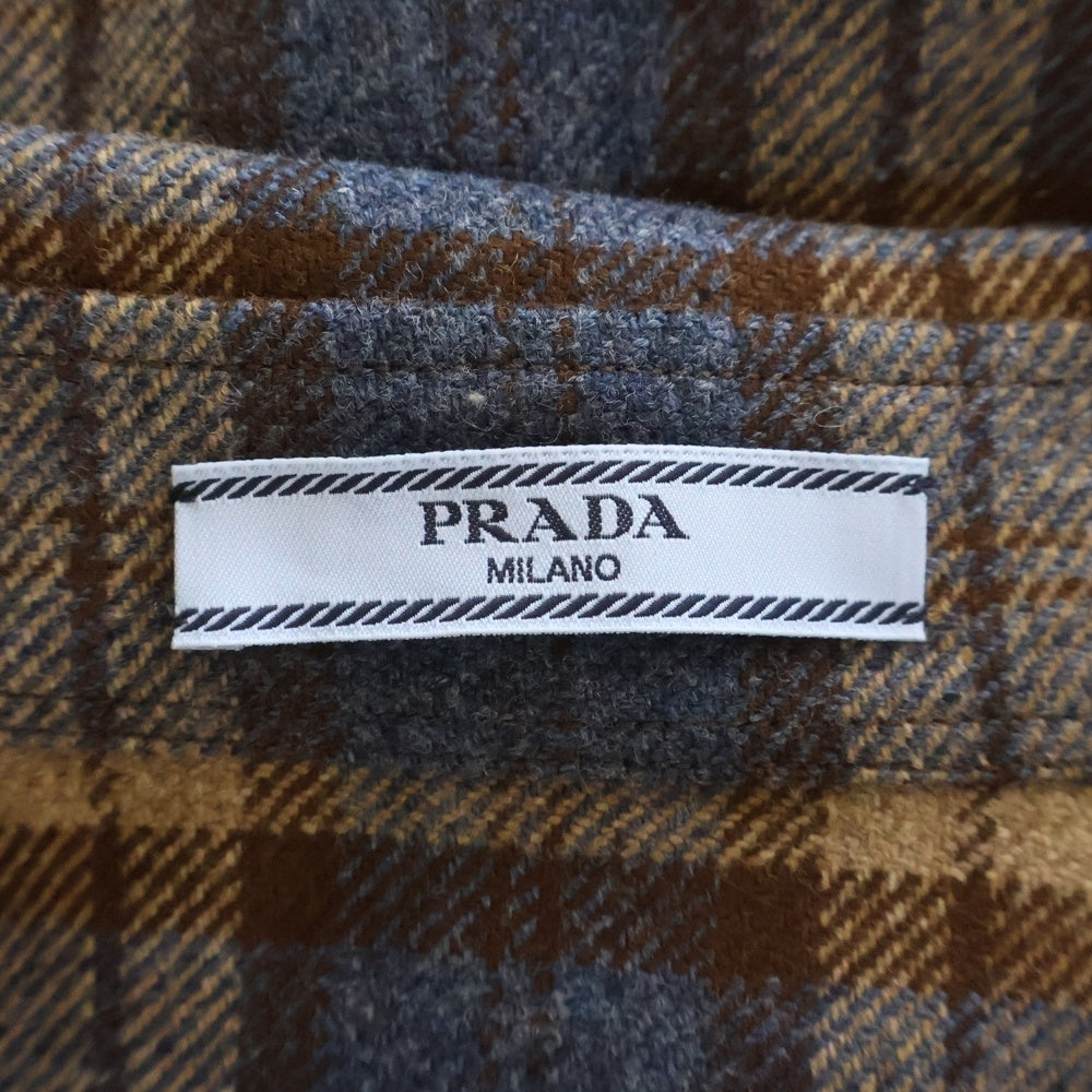 PRADA(プラダ) Checked wool twill shirt トライアングルロゴ チェックウールツイル長袖シャツ ブラウン P448H レディース