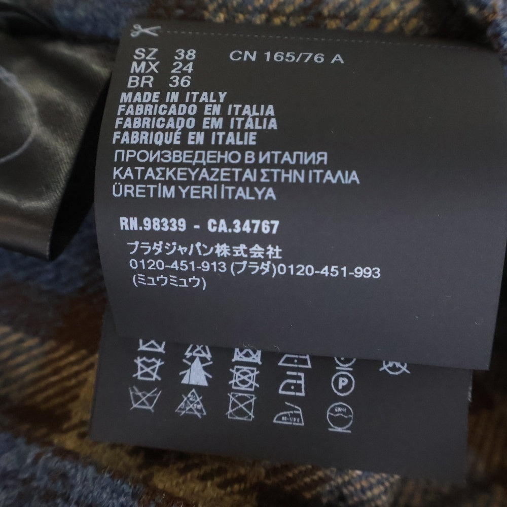 PRADA(プラダ) Checked wool twill shirt トライアングルロゴ チェックウールツイル長袖シャツ ブラウン P448H レディース