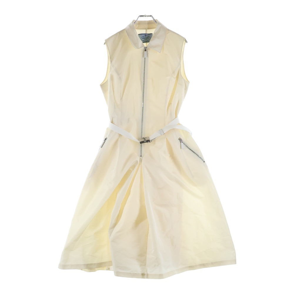 PRADA(プラダ) ロゴベルト ナイロン ハーフジップ ノースリーブ ロング ワンピース ドレス アイボリー レディース P3M00H