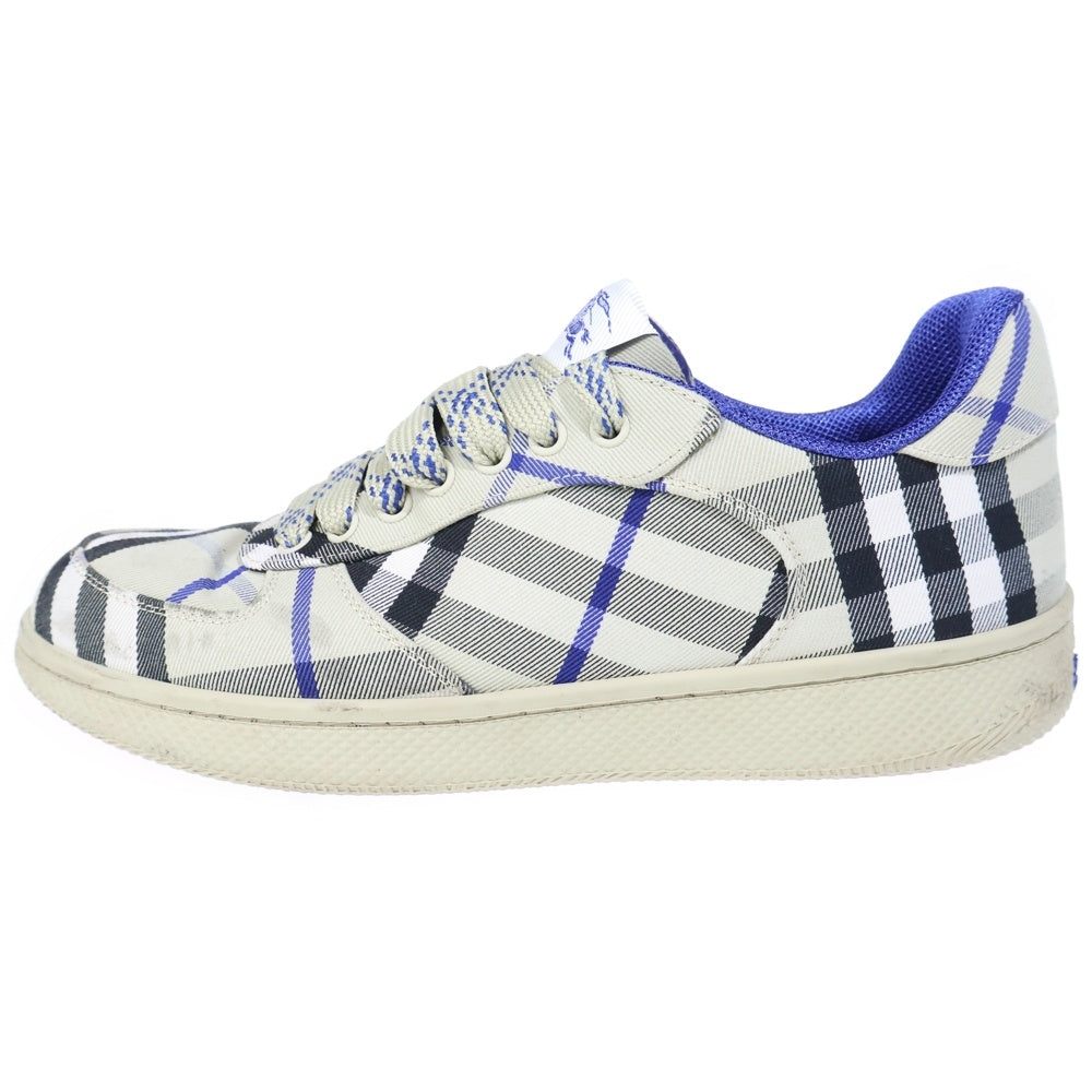 BURBERRY(バーバリー) チェックテラス キャンバスローカットスニーカー ホワイト×ブルー 40
