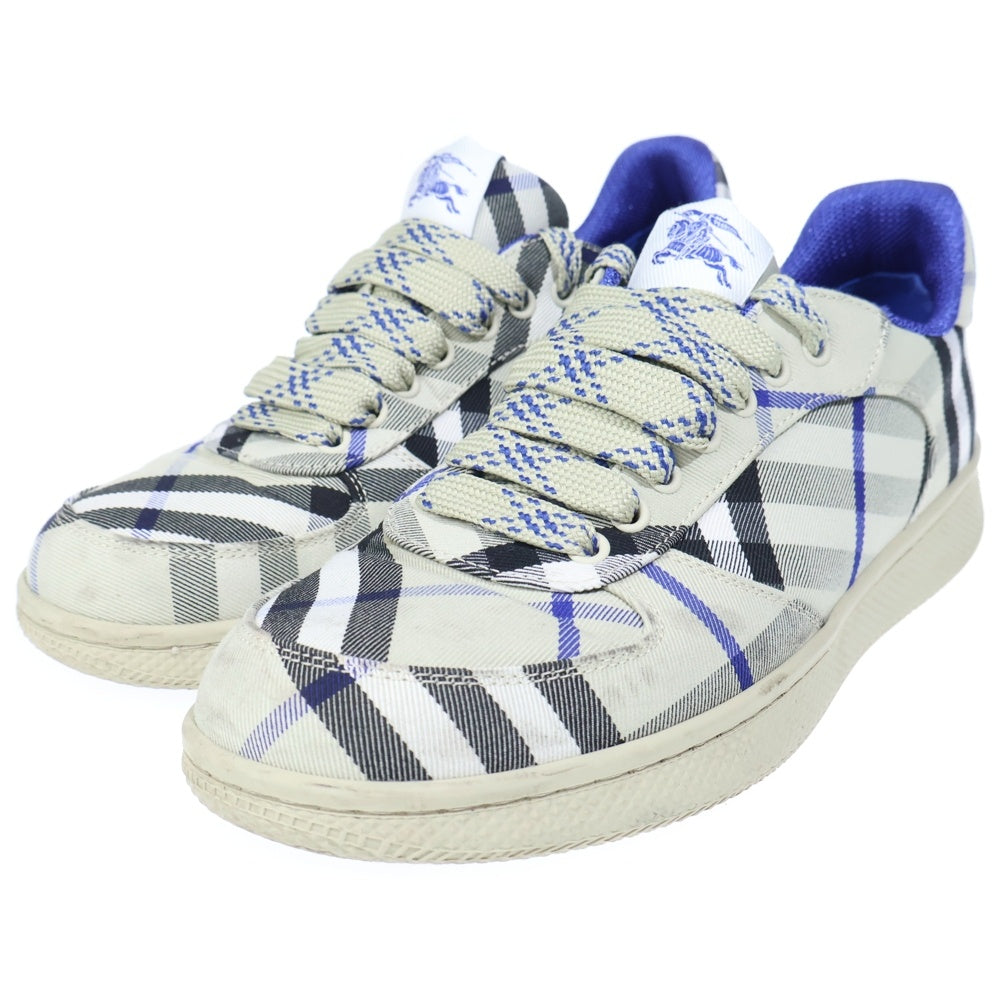 BURBERRY(バーバリー) チェックテラス キャンバスローカットスニーカー ホワイト×ブルー 40