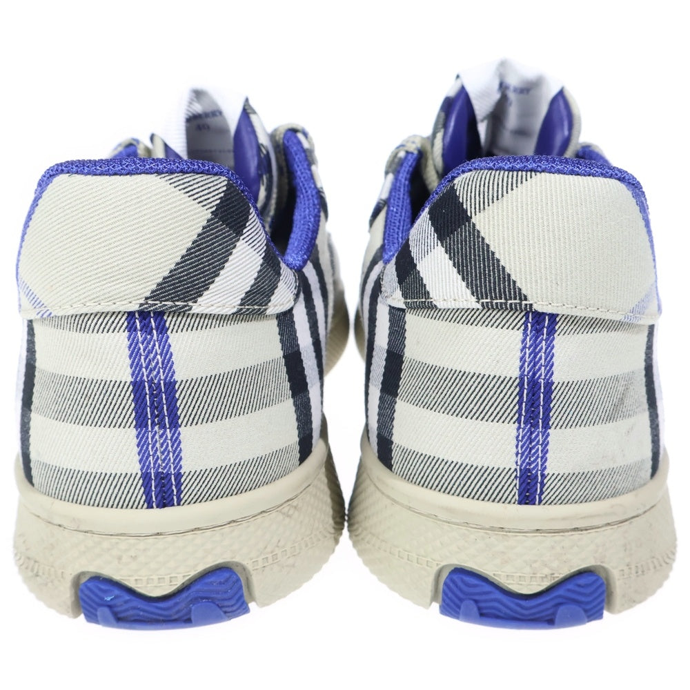BURBERRY(バーバリー) チェックテラス キャンバスローカットスニーカー ホワイト×ブルー 40
