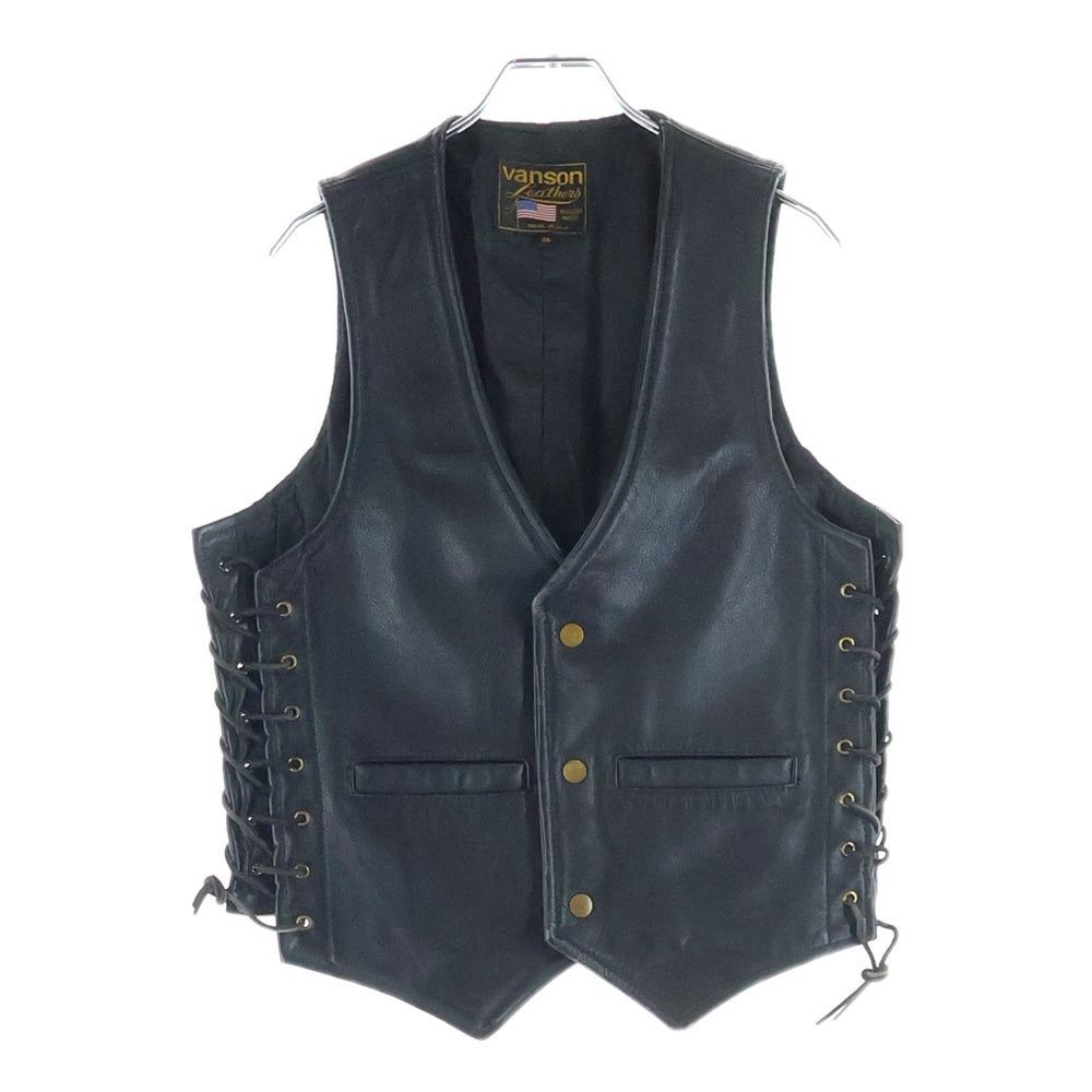 VANSON(バンソン) レザー レースアップ ジレ ベスト ブラック