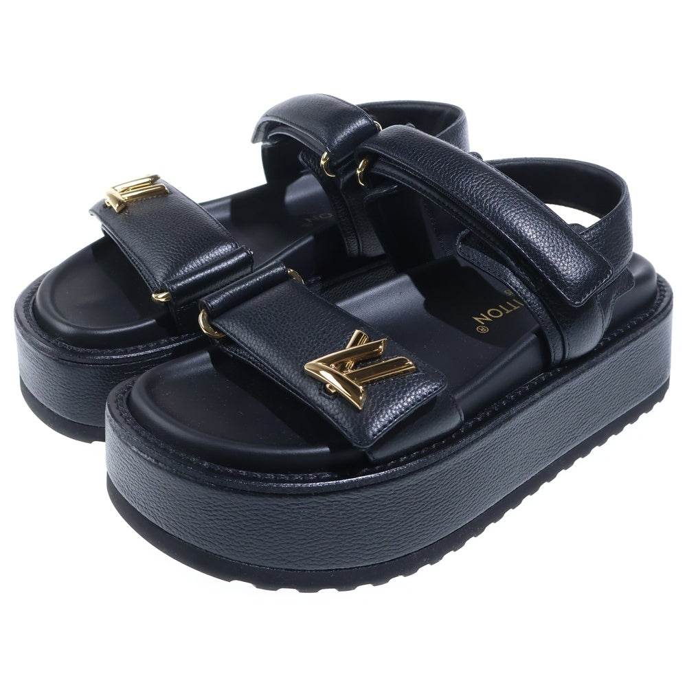 LOUIS VUITTON(ルイヴィトン) LVサンセット プラットフォームコンフォートレザーサンダル ブラック レディース