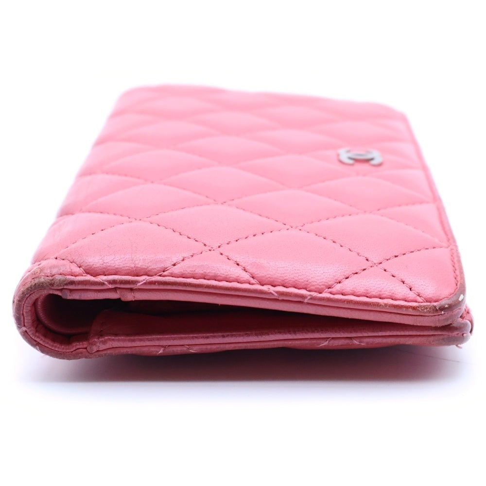 CHANEL(シャネル) マトラッセ ココマーク 二つ折り長財布 ロングウォレット カードケース ピンク ラムスキン シルバー金具 レディース