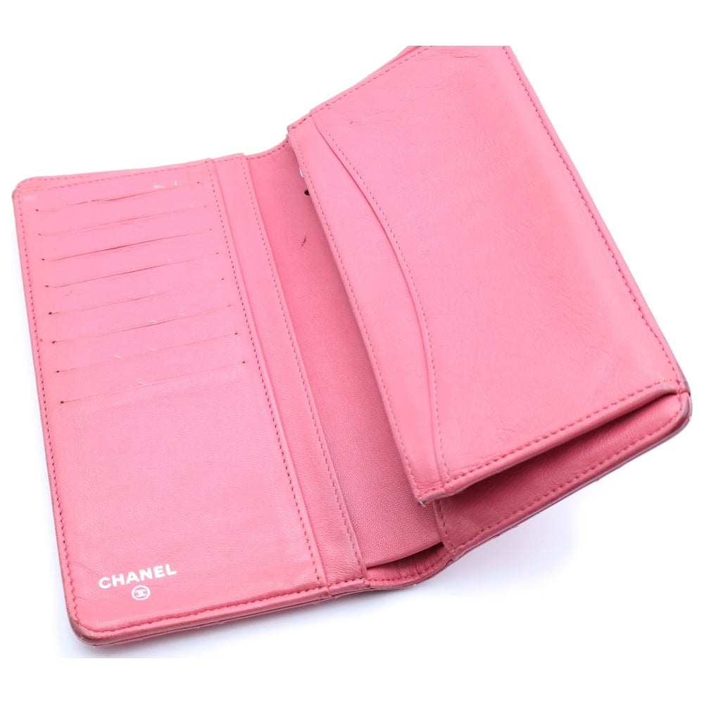 CHANEL(シャネル) マトラッセ ココマーク 二つ折り長財布 ロングウォレット カードケース ピンク ラムスキン シルバー金具 レディース
