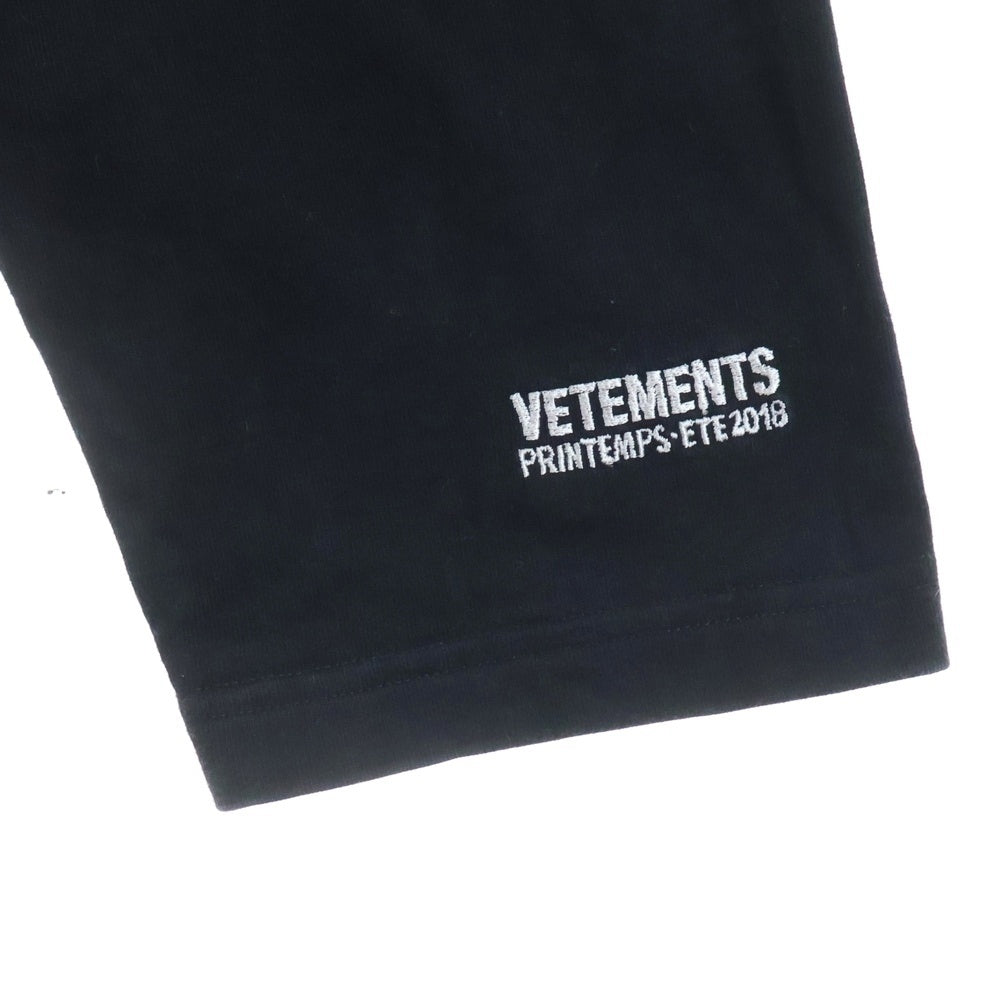 VETEMENTS(ヴェトモン) 18SS ×TOMMY HILFIGER トミーヒルフィガー ロゴ刺繍 レイヤードスリーブ プルオーバースウェットパーカー フーディー ブラック WSS18TR24