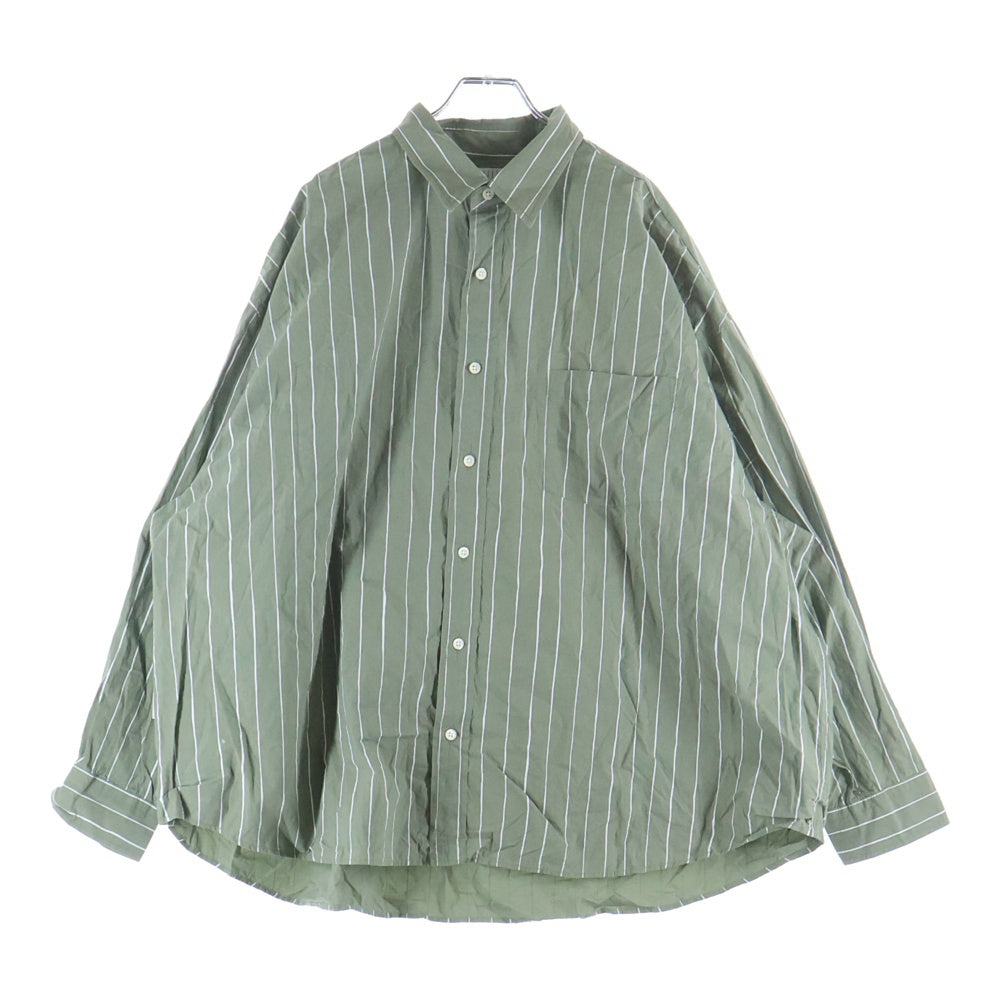 S.F.C(ストライプス フォー クリエイティ) フロントボタン ストライプ レギュラーカラー長袖シャツ カーキ -
