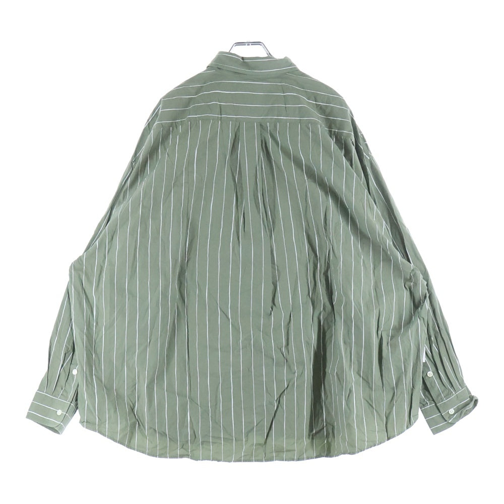 S.F.C(ストライプス フォー クリエイティ) フロントボタン ストライプ レギュラーカラー長袖シャツ カーキ -