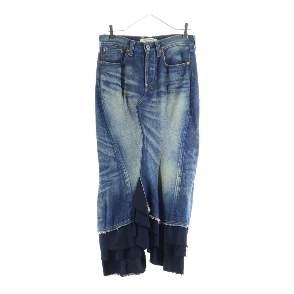 JUNYA WATANABE COMME des GARCONS(ジュンヤワタナベ コムデギャルソン) 09SS ユーズド加工 ウール切り替え デニム マーメイド フレアスカート インディゴ/ネイビー レディース JC-S011