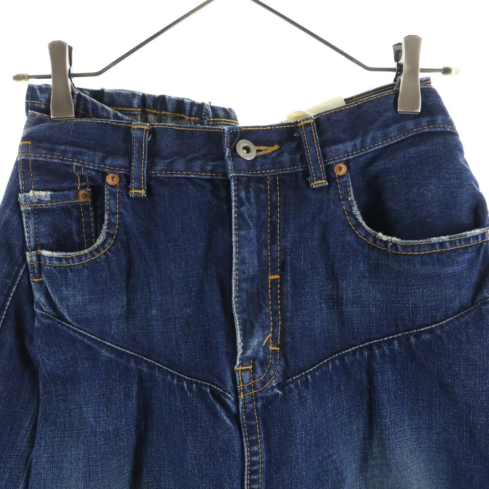 JUNYA WATANABE COMME des GARCONS(ジュンヤワタナベ コムデギャルソン) 09AW 再構築 変形 デニム ロング フレア プリーツ スカート インディゴ レディース JZ-S202