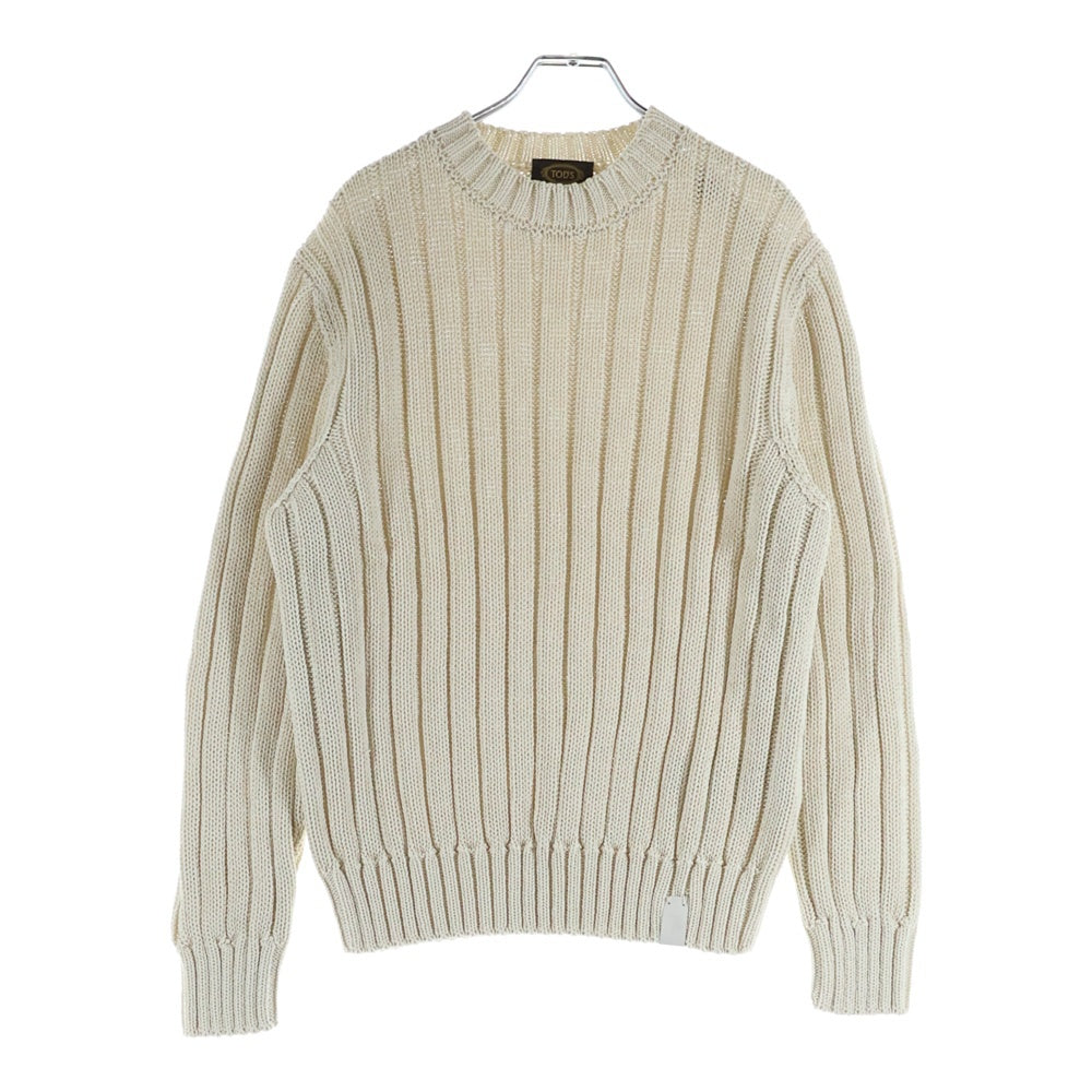 TOD'S(トッズ) ミドルゲージ クルーネック コットン ニット セーター ベージュ レディース