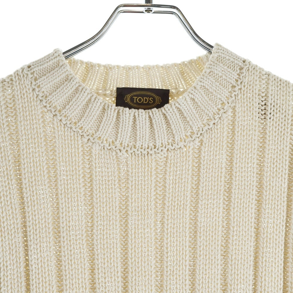 TOD'S(トッズ) ミドルゲージ クルーネック コットン ニット セーター ベージュ レディース
