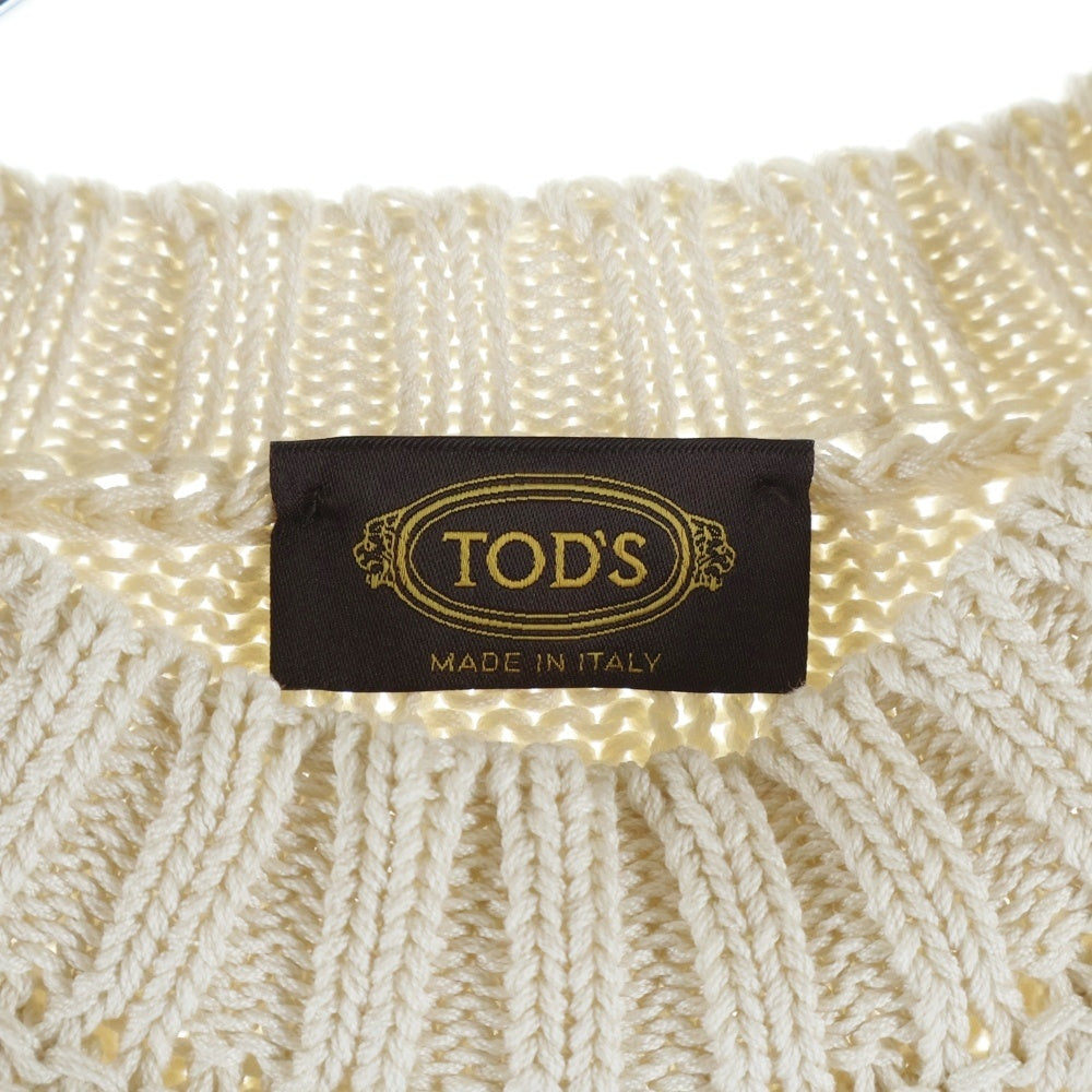 TOD'S(トッズ) ミドルゲージ クルーネック コットン ニット セーター ベージュ レディース