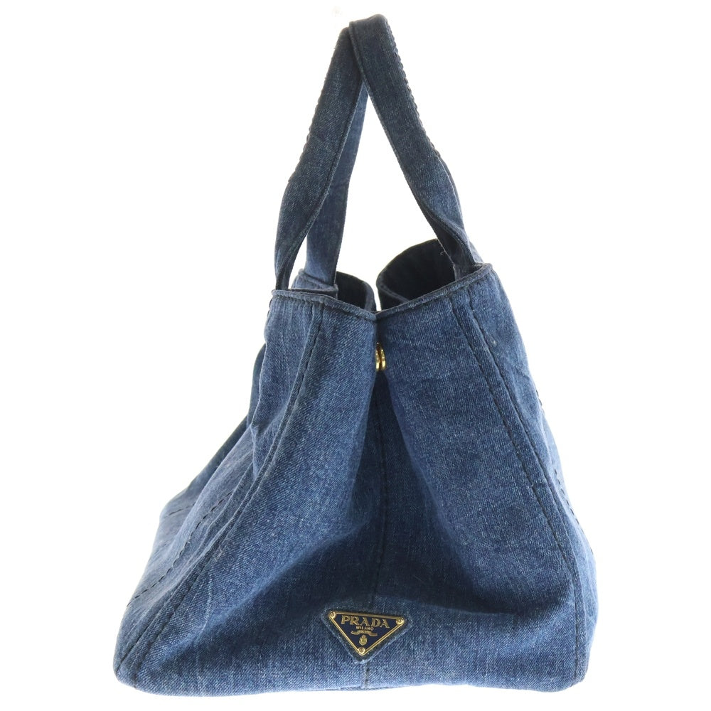 PRADA(プラダ) カナパGM デニム トライアングルロゴプレート トートバッグ ゴールド金具 インディゴ B1872B レディース