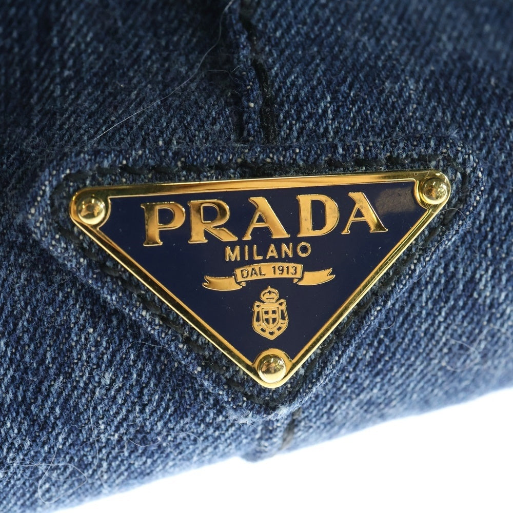 PRADA(プラダ) カナパGM デニム トライアングルロゴプレート トートバッグ ゴールド金具 インディゴ B1872B レディース