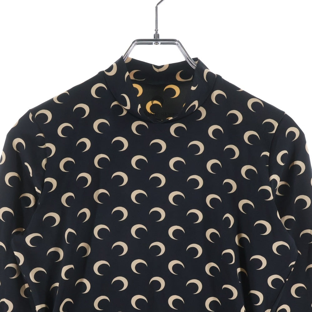 MARINE SERRE(マリーン セル) Moon Printed Jersey Second Skin Crewneck Top 月総柄 セカンドスキン クルーネックカットソー ブラック/ベージュ レディース