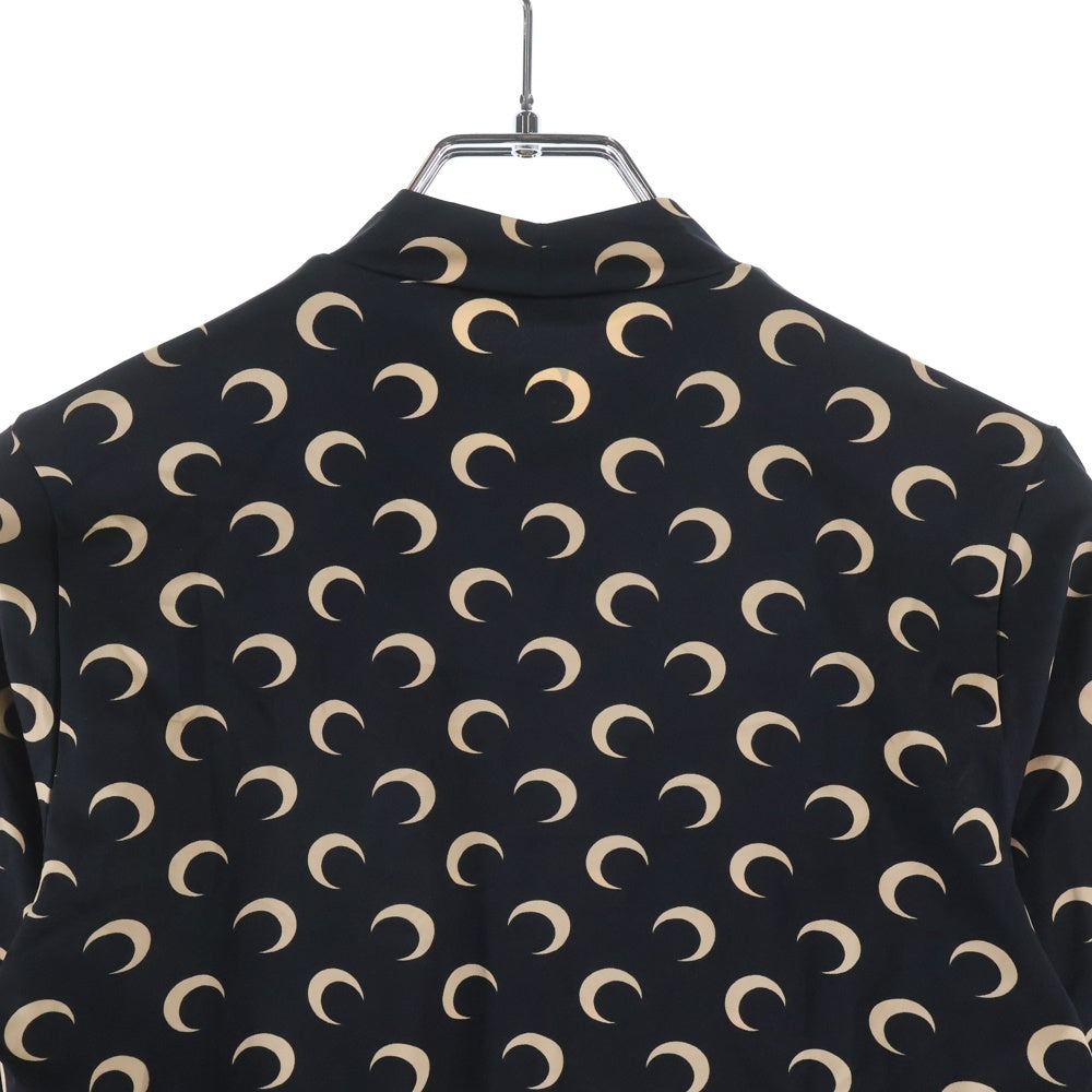 MARINE SERRE(マリーン セル) Moon Printed Jersey Second Skin Crewneck Top 月総柄 セカンドスキン クルーネックカットソー ブラック/ベージュ レディース