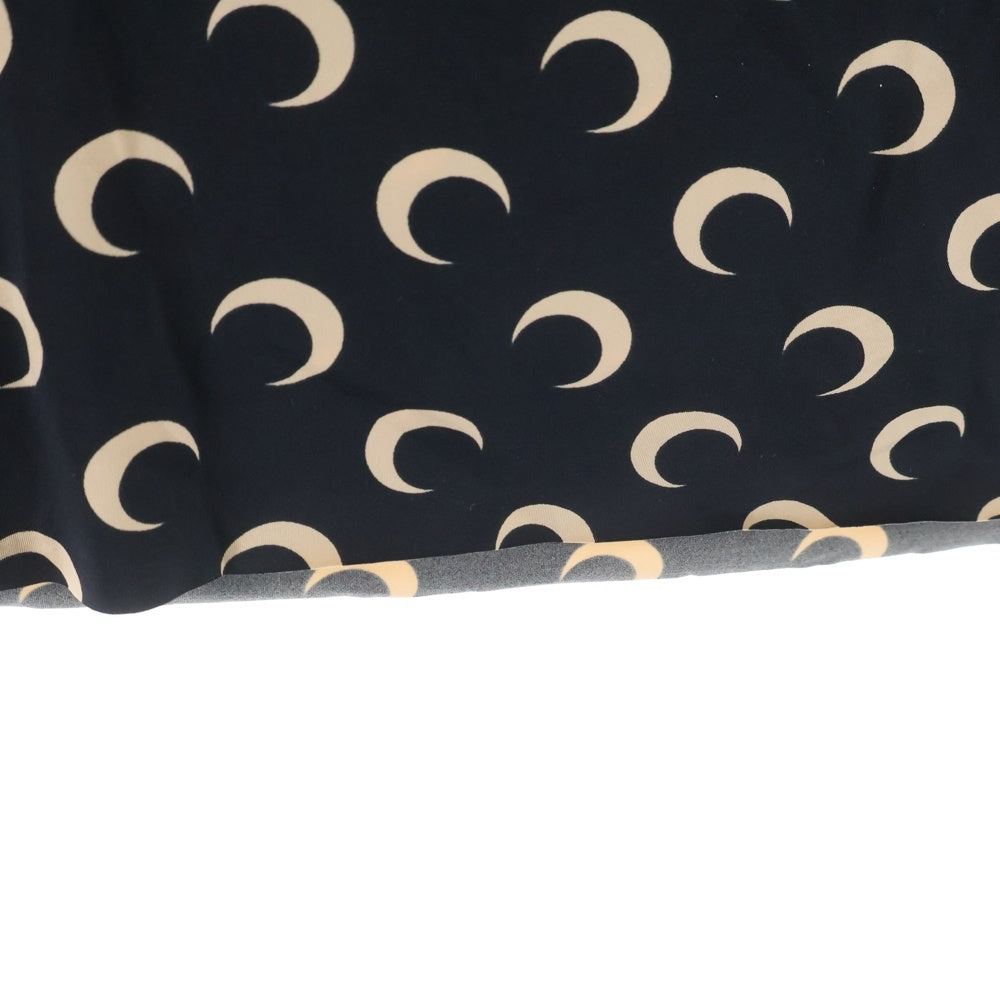 MARINE SERRE(マリーン セル) Moon Printed Jersey Second Skin Crewneck Top 月総柄 セカンドスキン クルーネックカットソー ブラック/ベージュ レディース