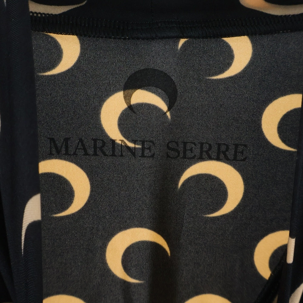 MARINE SERRE(マリーン セル) Moon Printed Jersey Second Skin Crewneck Top 月総柄 セカンドスキン クルーネックカットソー ブラック/ベージュ レディース