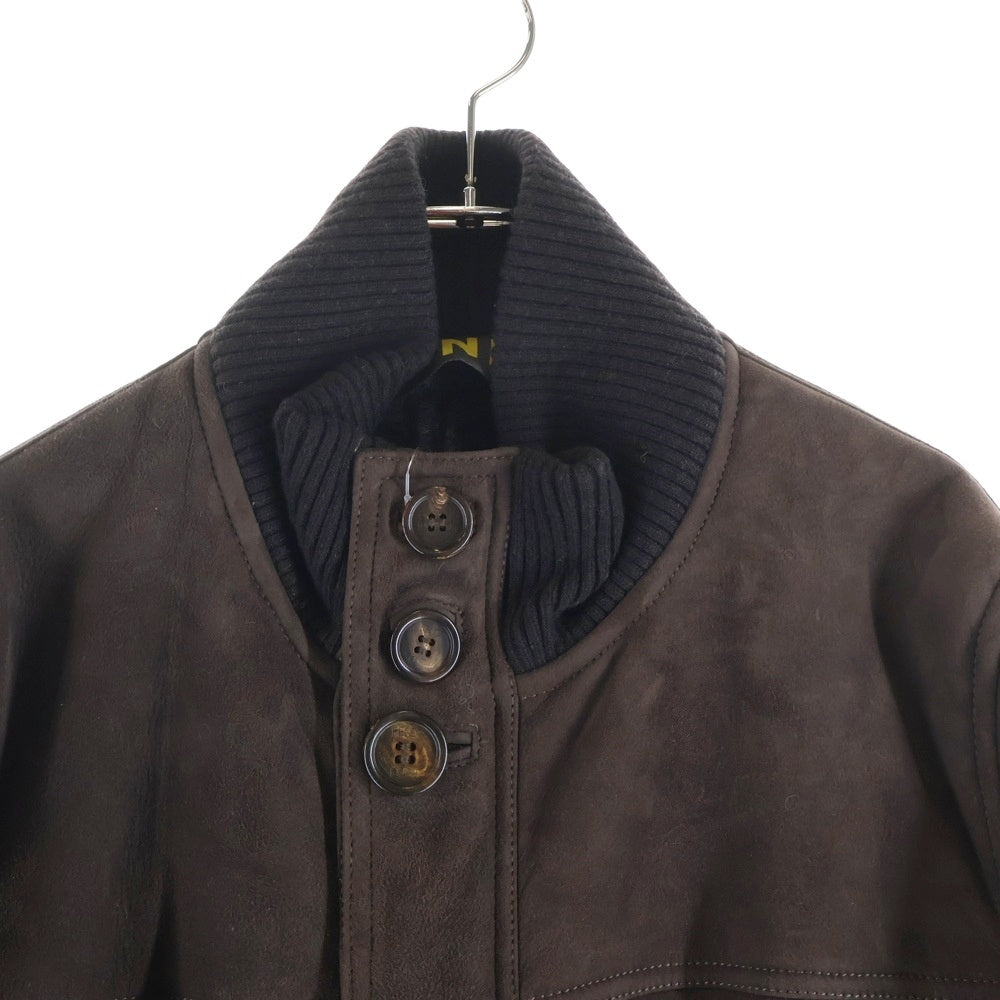 FENDI(フェンディ) ズッカ総柄ライニング スタンドカラー ムートン コート ブラウン レディース