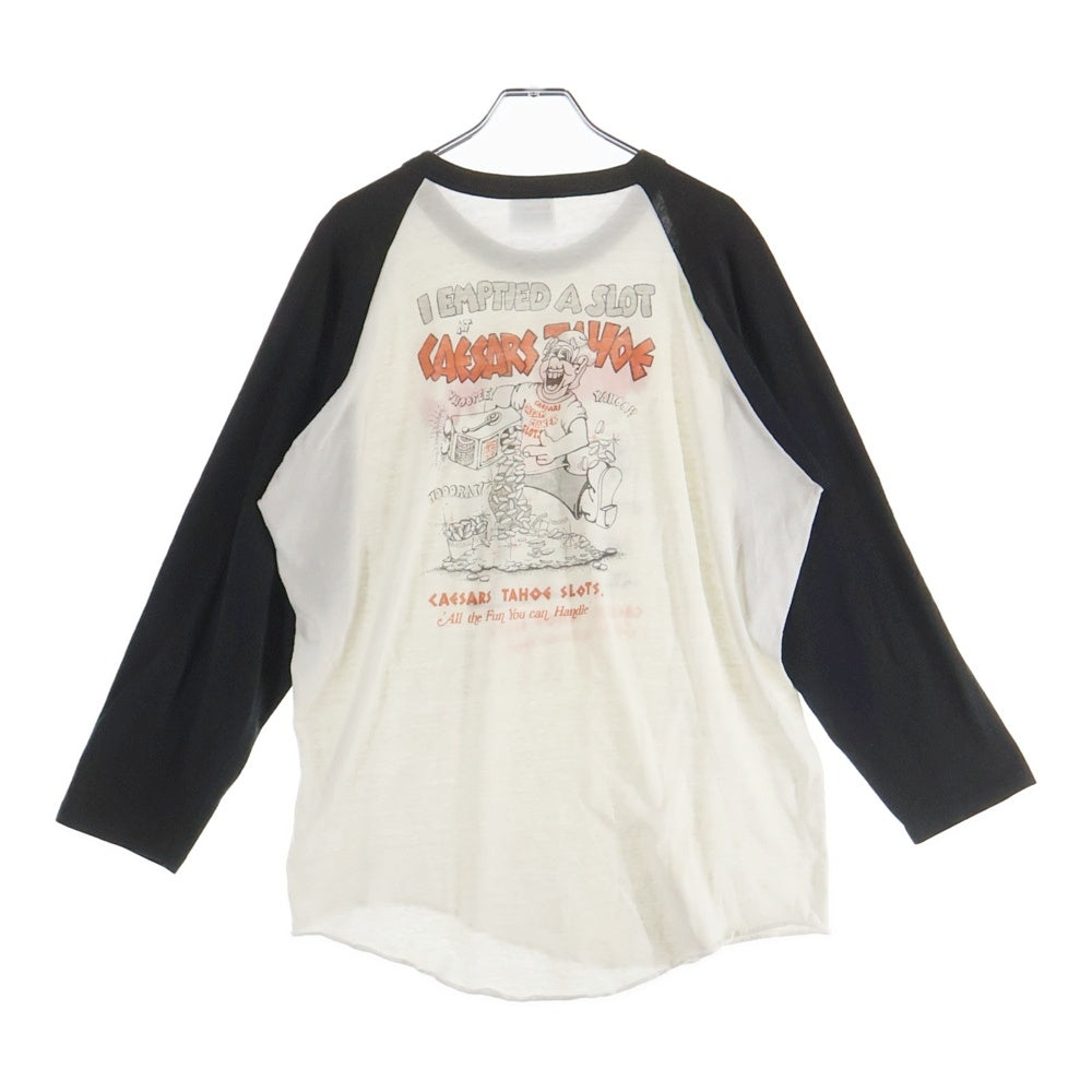 NO BRAND(ノーブランド) フロントプリント ラグラン Tシャツ カットソー ブラック/ホワイト