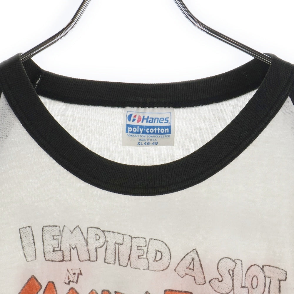 NO BRAND(ノーブランド) フロントプリント ラグラン Tシャツ カットソー ブラック/ホワイト