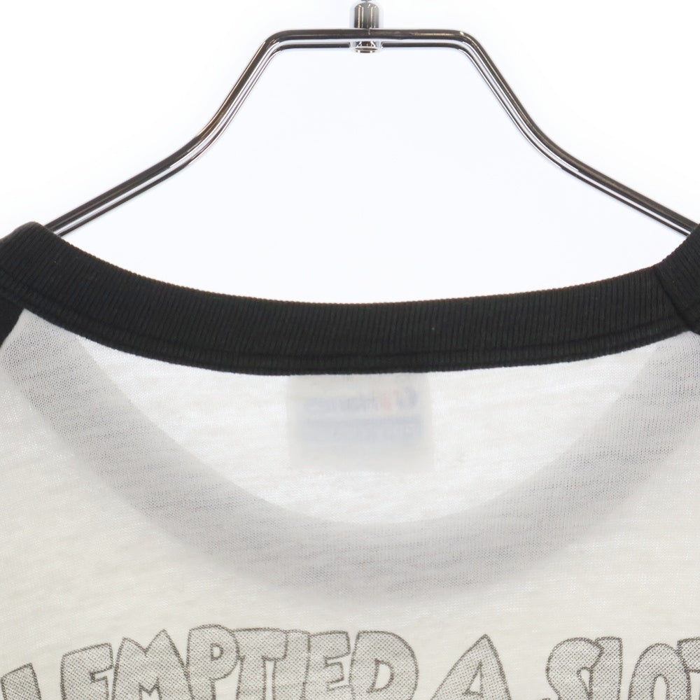 NO BRAND(ノーブランド) フロントプリント ラグラン Tシャツ カットソー ブラック/ホワイト